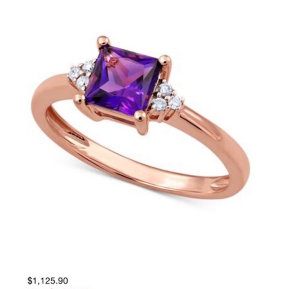 Rose Gold Engagement Ring Amethyst and Diamond .75 carot Ring Size 7